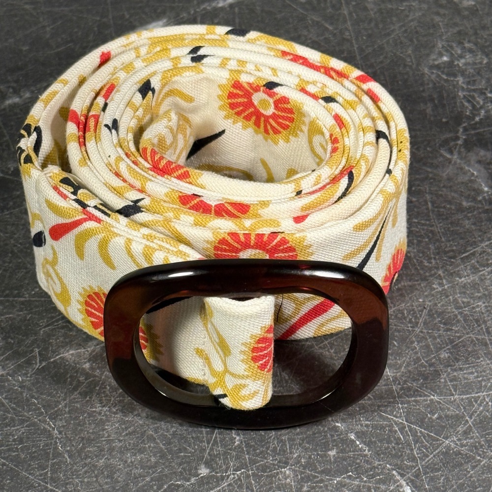 Womens J Crew Belt | Floral Print | Cotton Tortoise Buckle | M/L (~37-39 Waist)